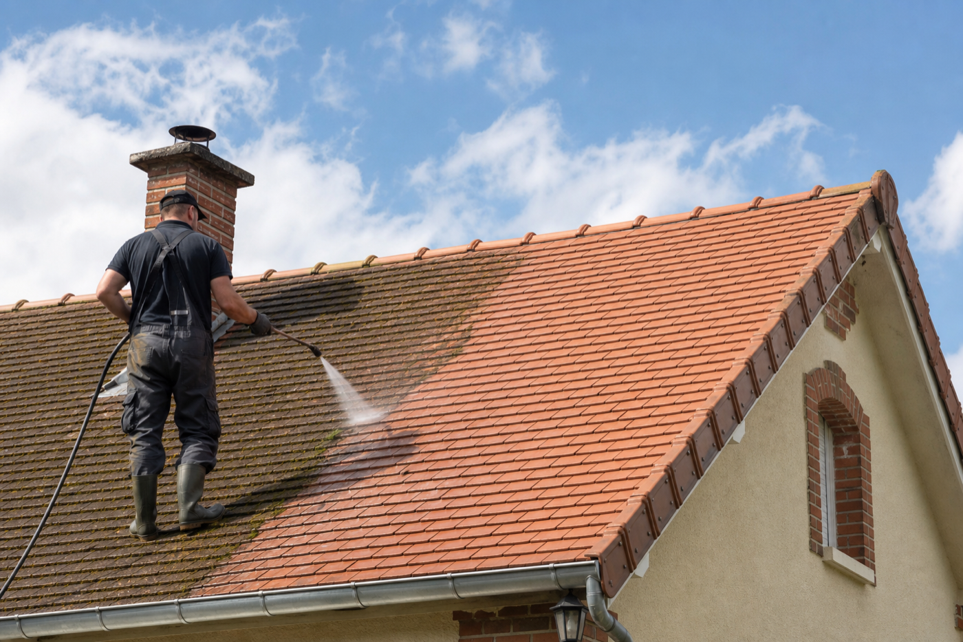 Démoussage professionnel d'une toiture en tuiles