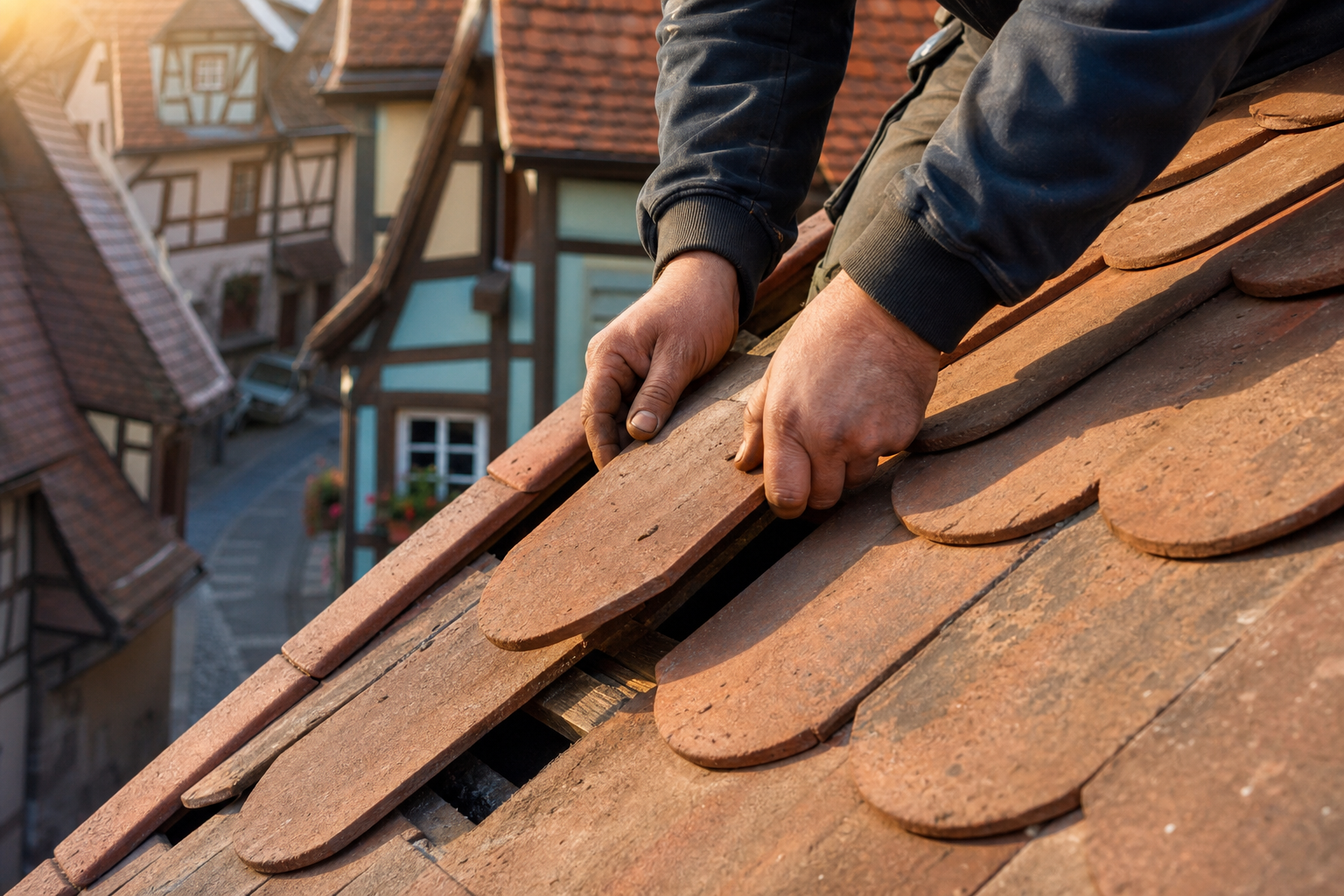 Réparation et rénovation de toiture sur maison française